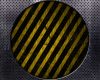 Metallic background with circle cut out and yellow and black grunge stripes